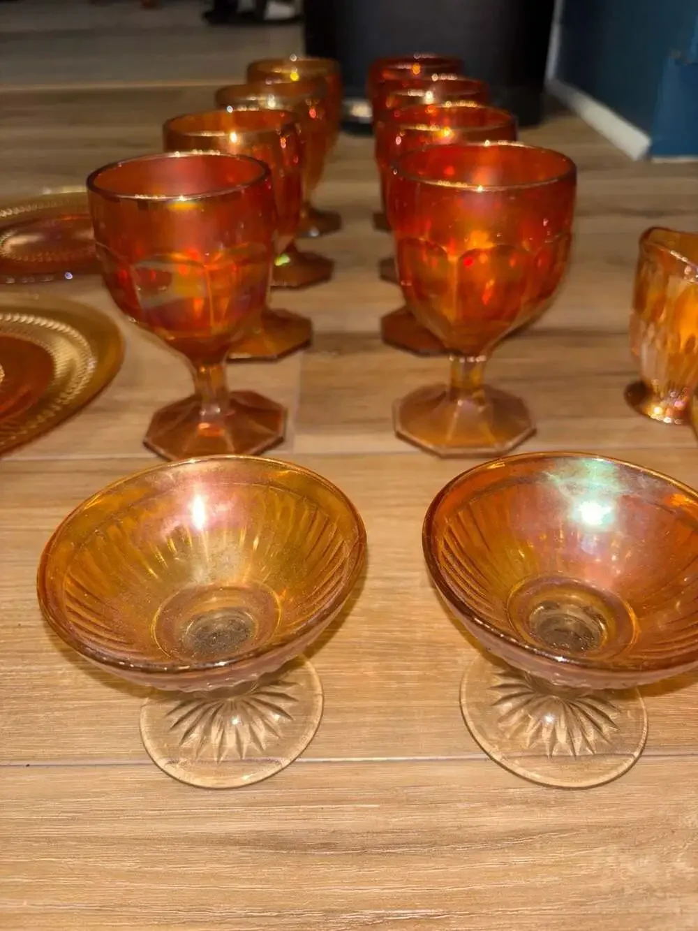 Vintage Marigold Carnival Glass Collection Fairy Light Glass Sunset Luminescent